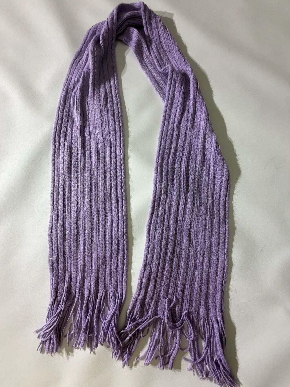 New York & Company Purple Lavender Cable Knit Fringe Scarf One Size